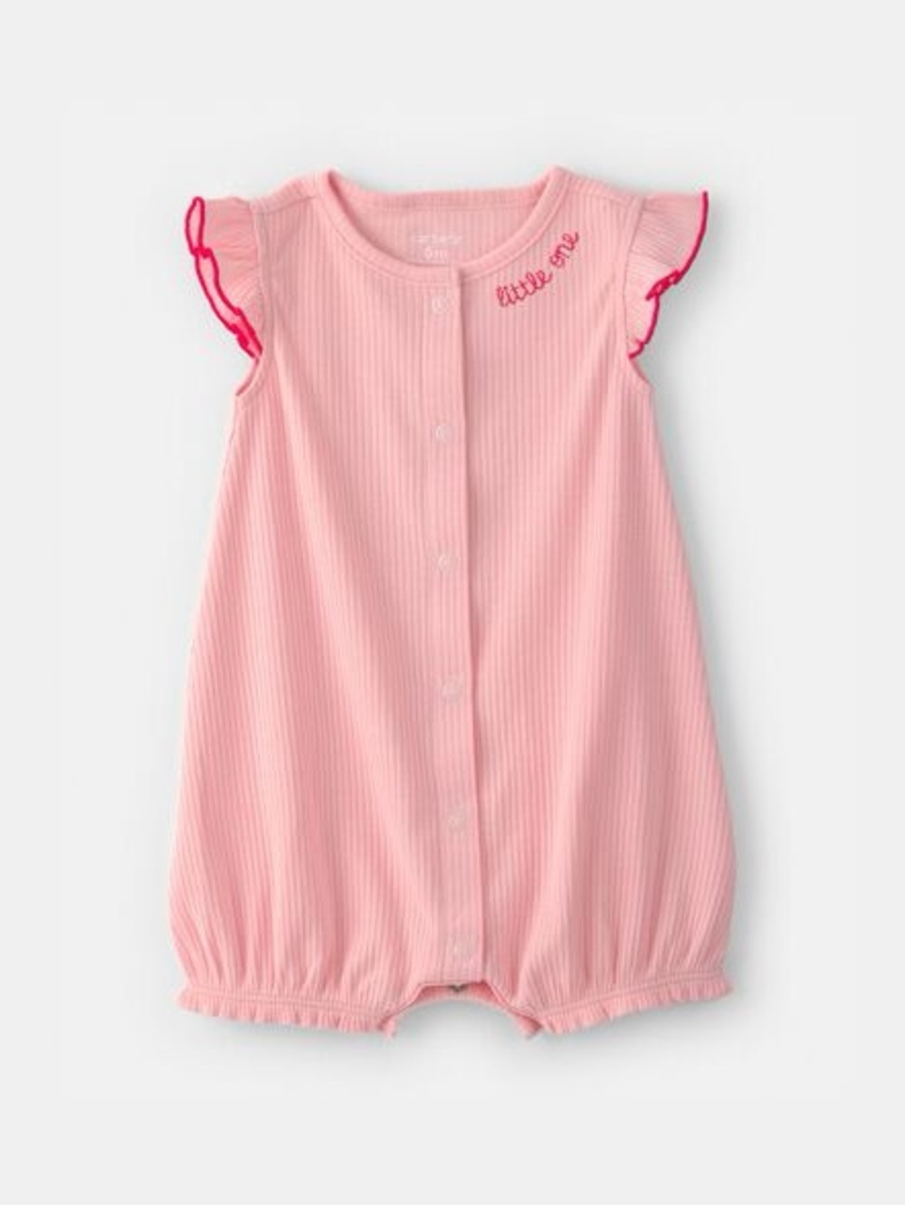 Carter’s baby girl “Little One” Pink Ribbed Flutter-Sleeve Romper